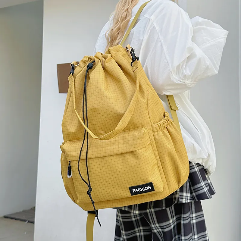 Yalu Nylon Backpack Regular Unisex Black/Pink/Yellow/Gray/Khaki/Sky Blue-9