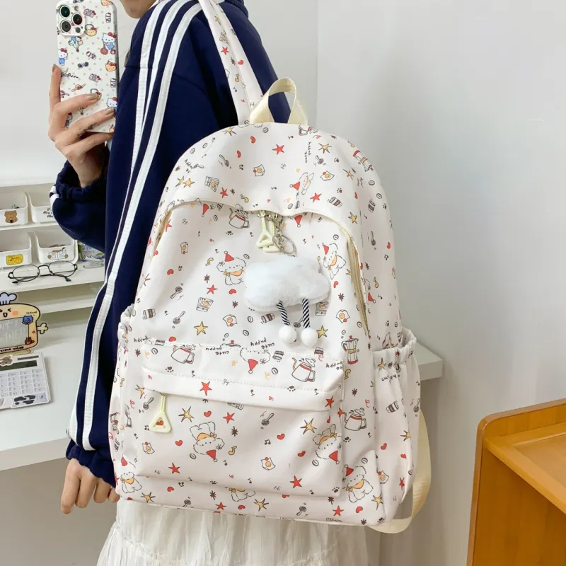 Yalu Nylon Backpack Unisex White/Green-6