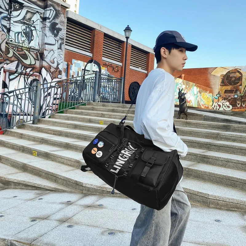 Yalu Nylon Travel Bag Unisex Black/Gray/Green-5