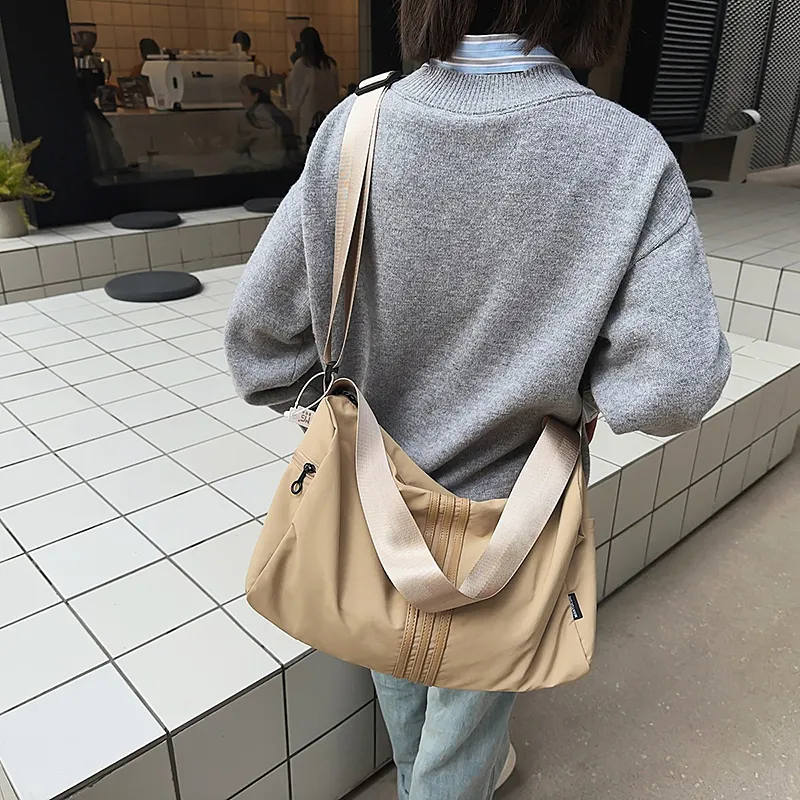 Yalu Nylon Crossbody Bag, Shoulder Bag Unisex Black/Light Gray/Khaki-16