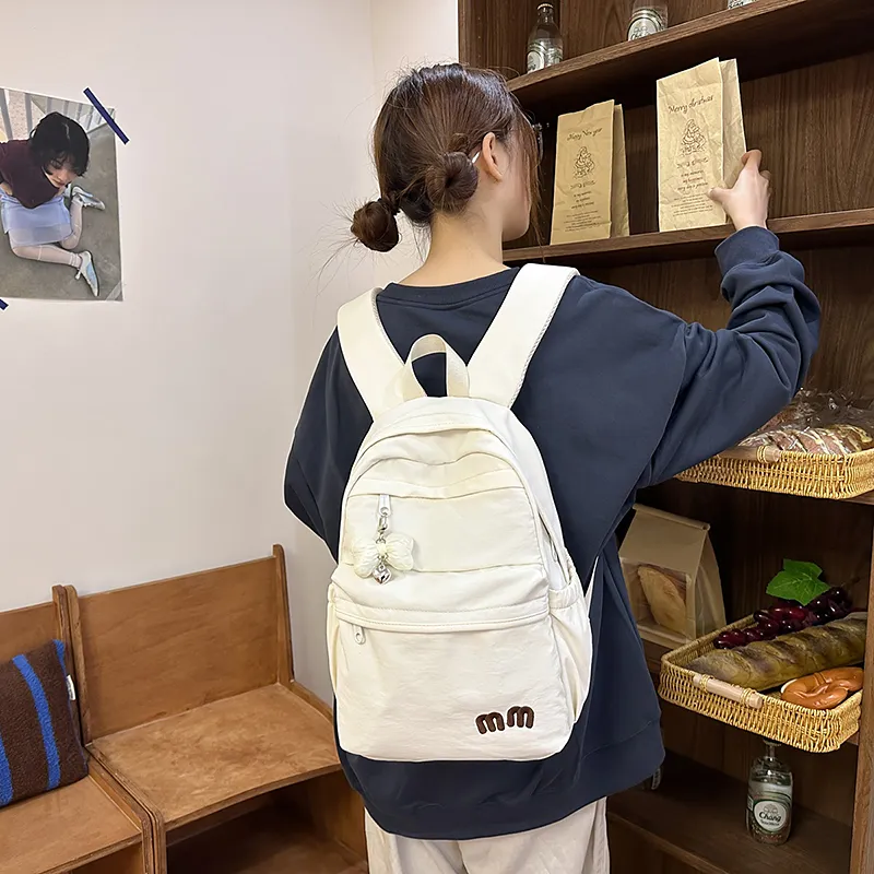 Yalu Nylon Backpack Unisex Black/White/Blue/Pink/Yellow/Light Purple-11