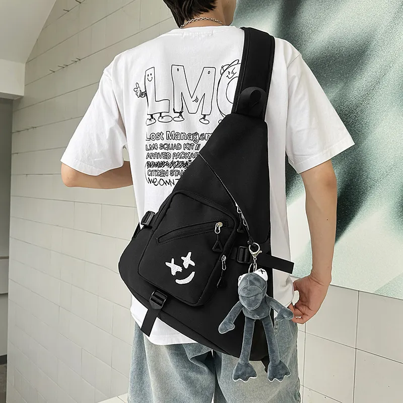 Yalu Nylon Shoulder Bag, Sling Bag Unisex Black/Gray/White-1