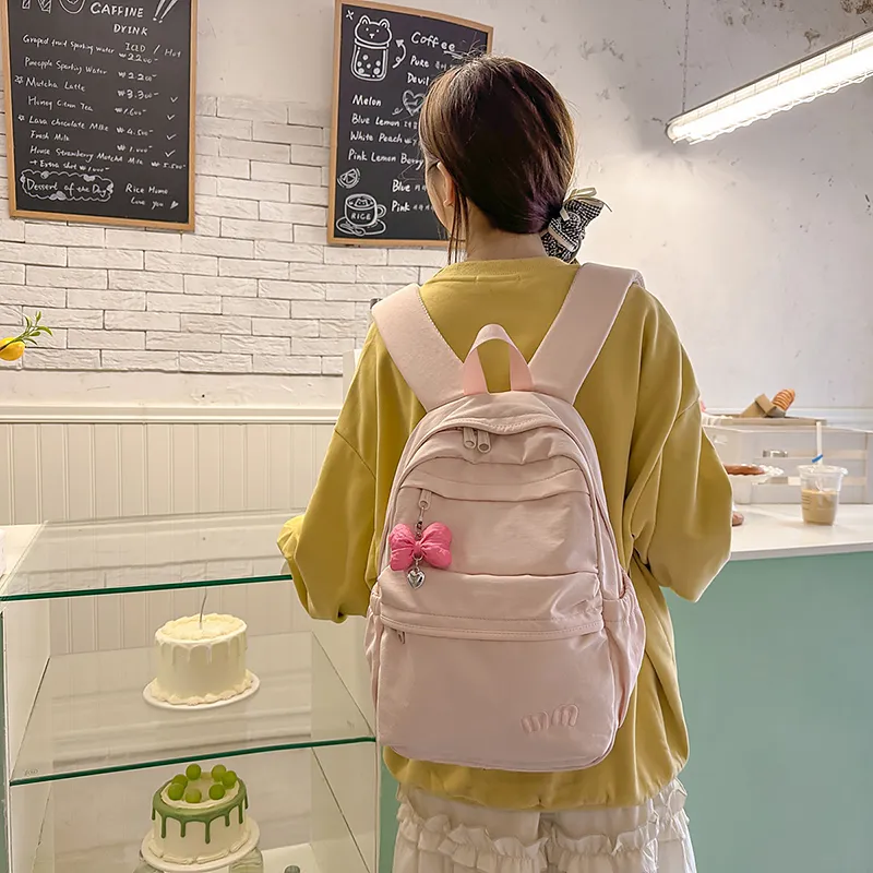 Yalu Nylon Backpack Unisex Black/White/Blue/Pink/Yellow/Light Purple-3