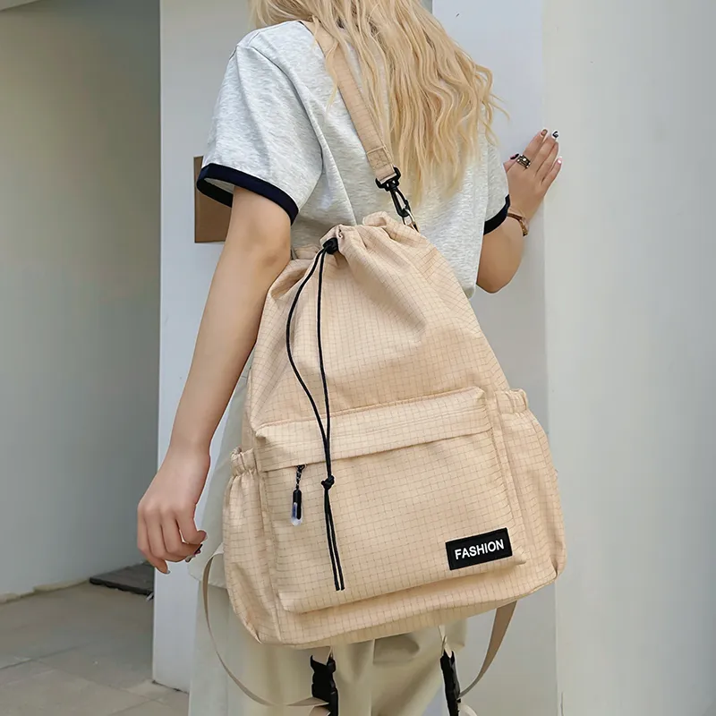Yalu Nylon Backpack Regular Unisex Black/Pink/Yellow/Gray/Khaki/Sky Blue-21