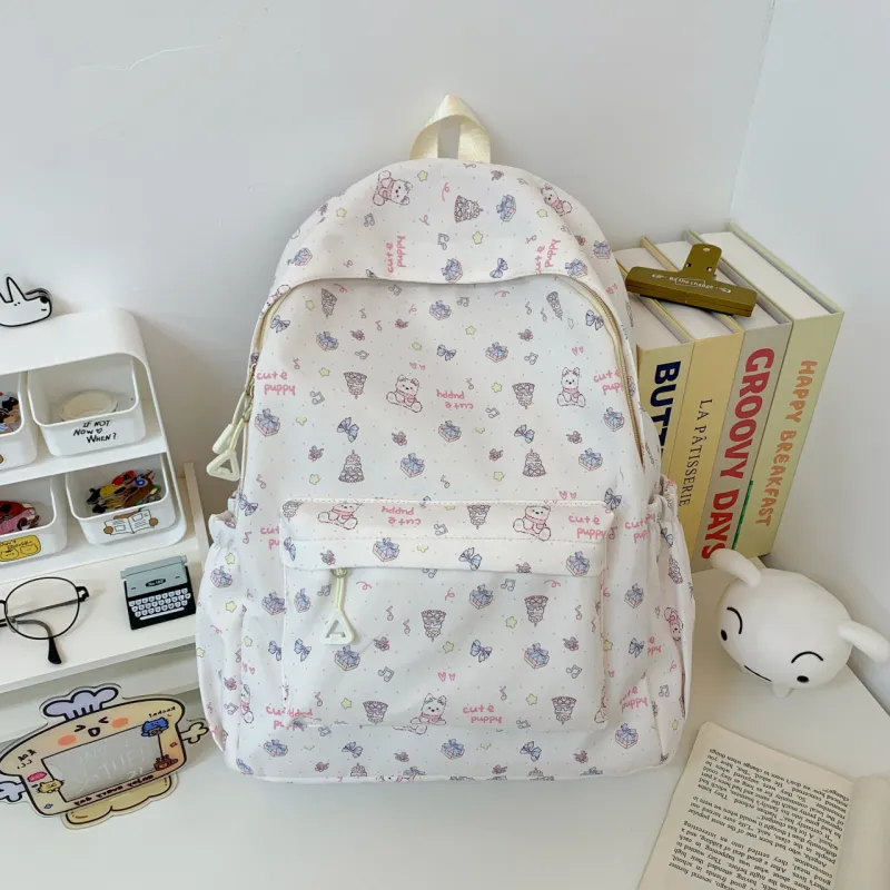 Yalu Nylon Backpack Unisex White/Green-1