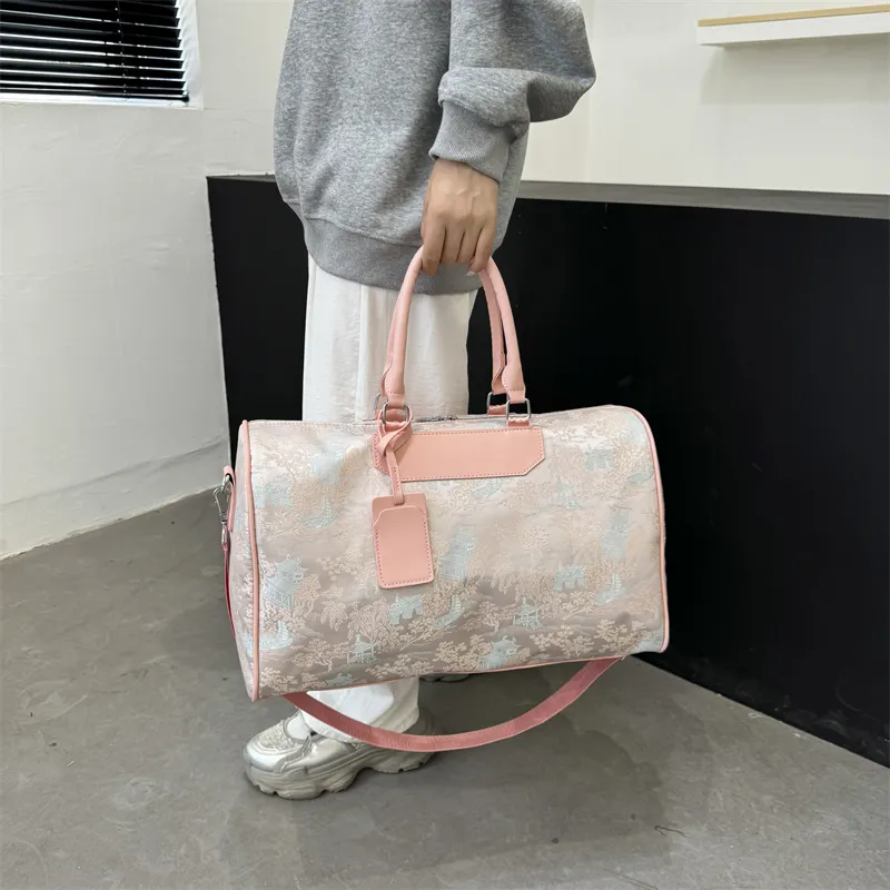 Yalu Nylon One Shoulder Handbag, Travel Bag Unisex Black White/Pink/Light Green-14