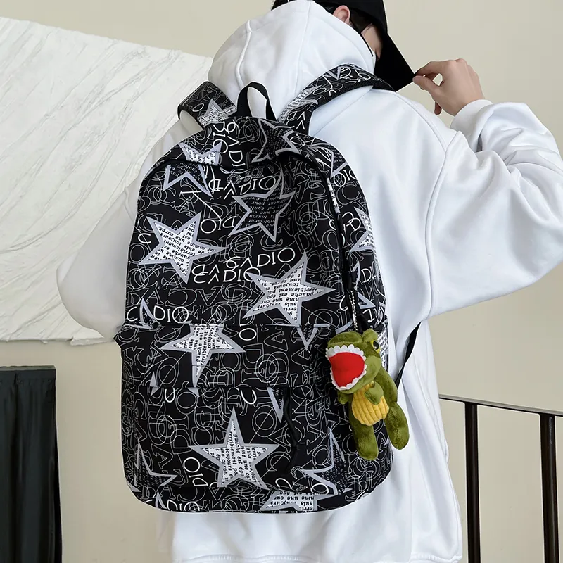 Yalu Nylon Backpack Unisex Black Gray/Black Yellow/Black Blue/Black Green/White/Khaki-2