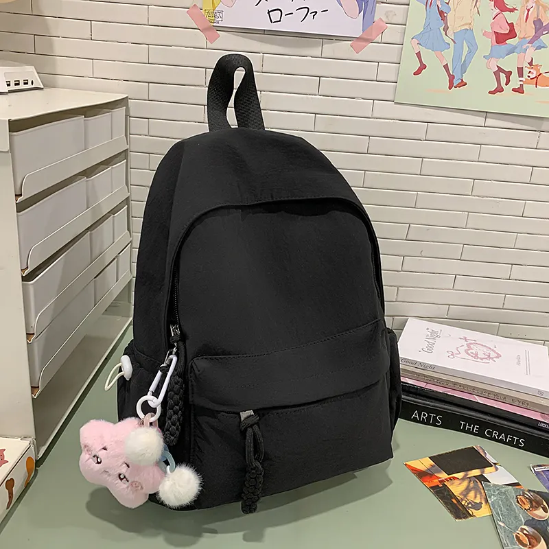 Yalu Nylon Backpack Unisex Black/Ecru/Green/Blue/Pink/Gray/Purple-23