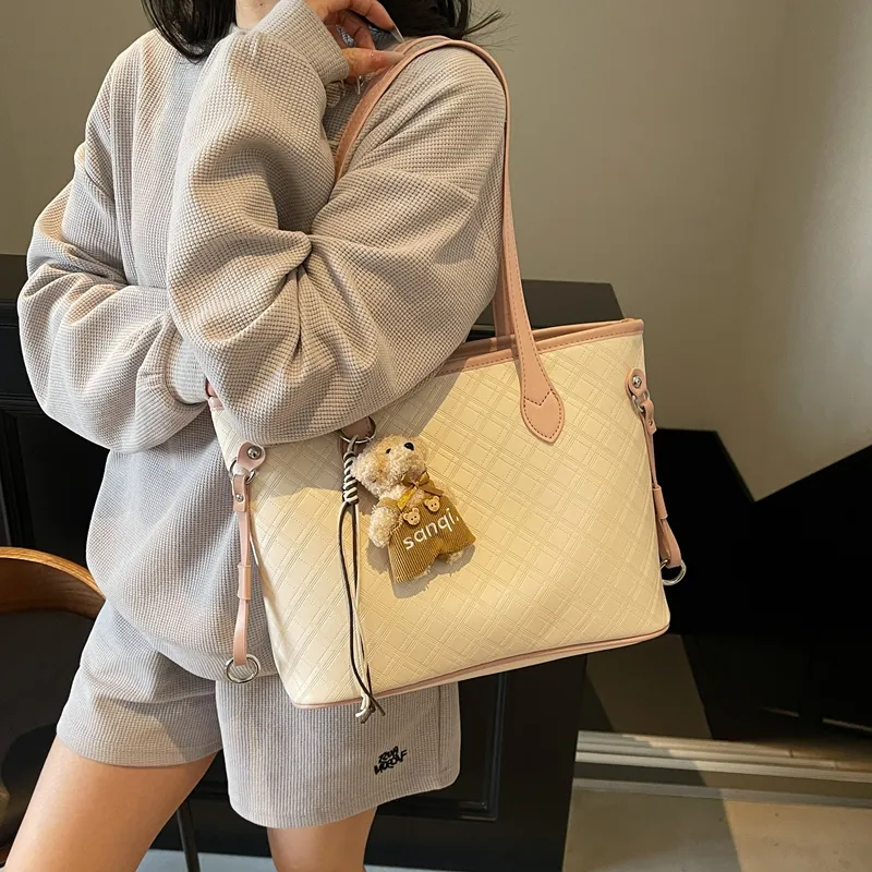 Yalu PU Tote Bag, Shoulder Bag Women's Pink & Black & Khaki & White & Pink-13
