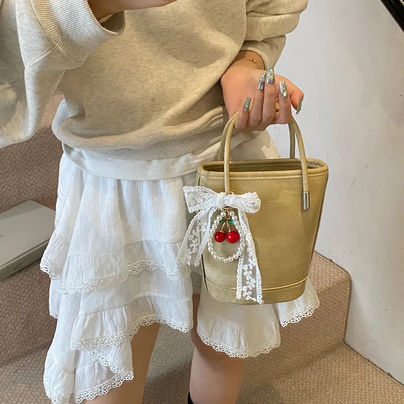 Yalu PU Bucket Bag, One Shoulder Handbag Unisex White/Black/Khaki/Green/Pink/Yellow-20