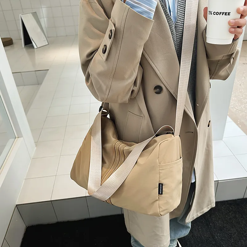 Yalu Nylon Crossbody Bag, Shoulder Bag Unisex Black/Light Gray/Khaki-14