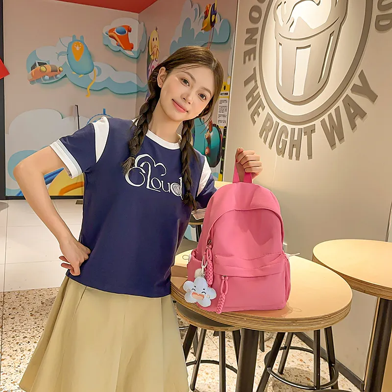 Yalu Nylon Backpack Unisex Black/Ecru/Green/Blue/Pink/Gray/Purple-1