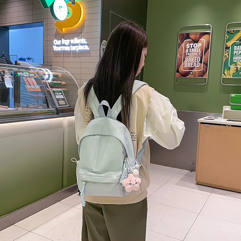 Yalu Nylon Backpack Unisex Black/Ecru/Green/Blue/Pink/Gray/Purple-20