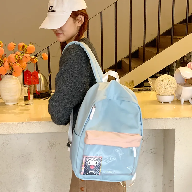 Yalu Nylon Backpack Regular Unisex Green/Light Blue/Pink-17
