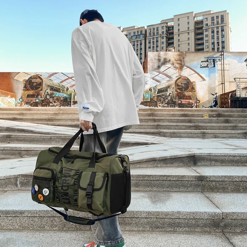 Yalu Nylon Travel Bag Unisex Black/Gray/Green-16