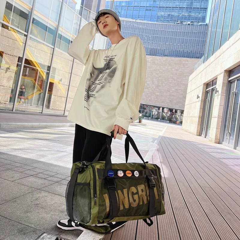 Yalu Nylon Travel Bag Unisex Black/Gray/Army Green-17