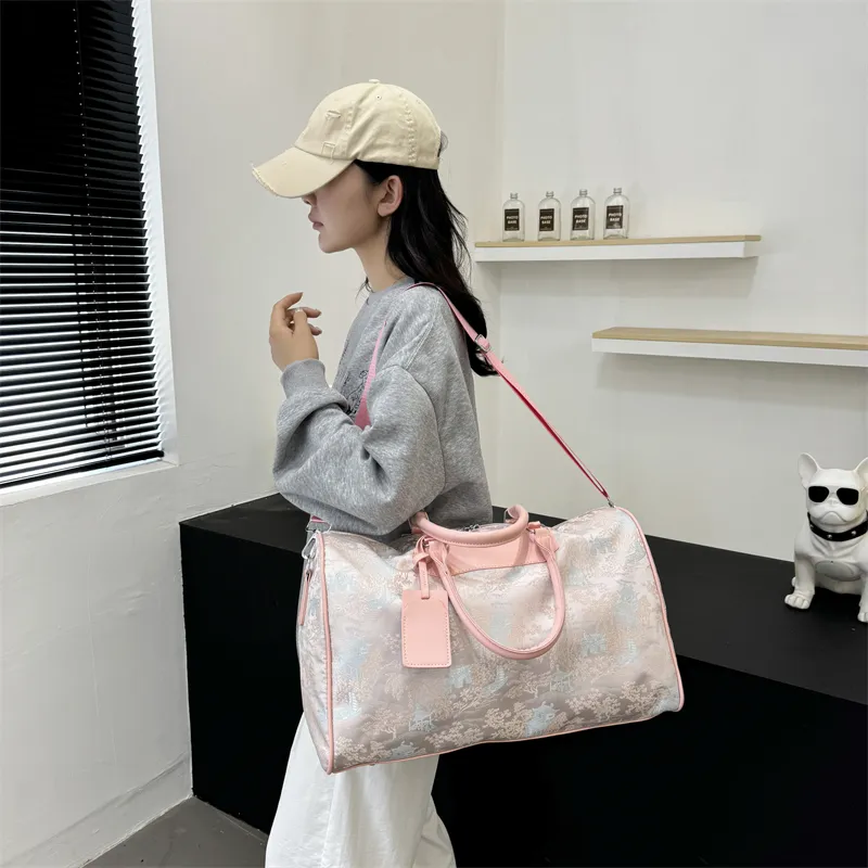 Yalu Nylon One Shoulder Handbag, Travel Bag Unisex Black White/Pink/Light Green-11
