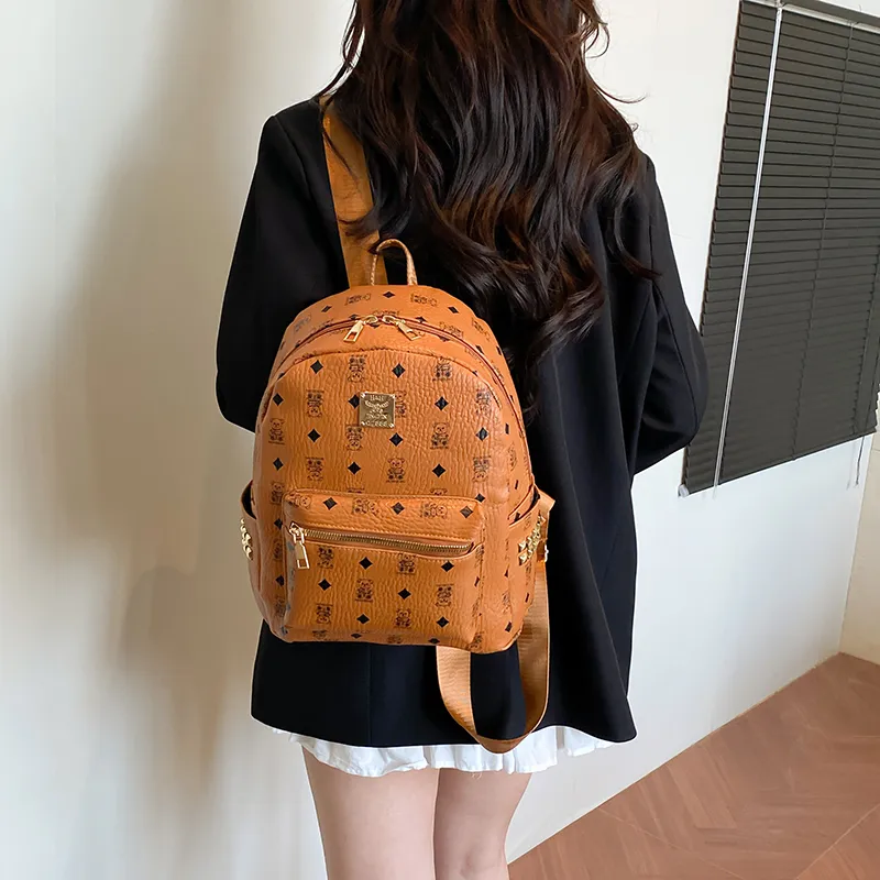 Yalu PU Backpack Regular Women's Ecru/Brown/Pink-9