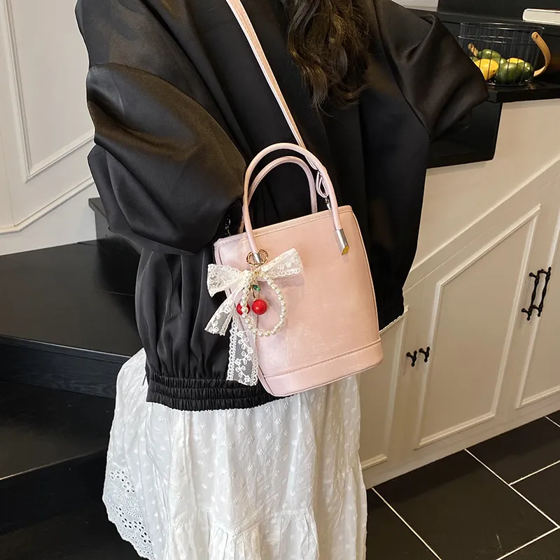 Yalu PU Bucket Bag, One Shoulder Handbag Unisex White/Black/Khaki/Green/Pink/Yellow-1