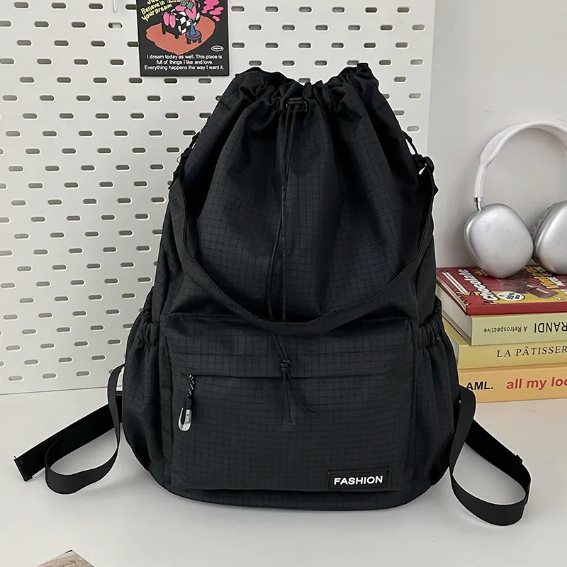 Yalu Nylon Backpack Regular Unisex Black/Pink/Yellow/Gray/Khaki/Sky Blue-1