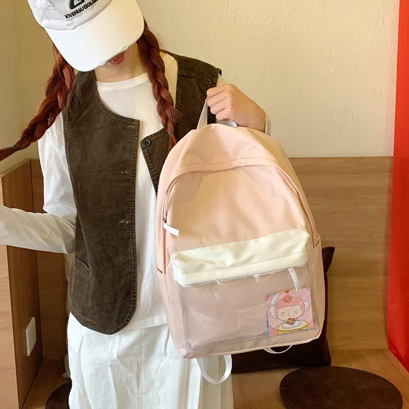 Yalu Nylon Backpack Regular Unisex Green/Light Blue/Pink-1
