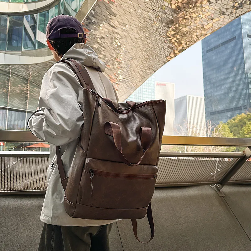 Yalu PU Backpack Unisex Black/Brown-7