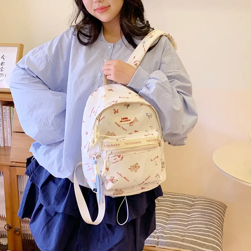 Yalu Nylon Backpack Regular Unisex White & Blue/Ecru/Khaki/Blue/Brown-9