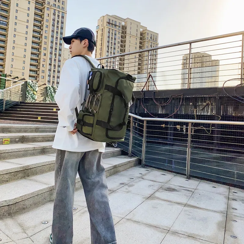 Yalu Nylon Travel Bag Unisex Black/Gray/Green-15
