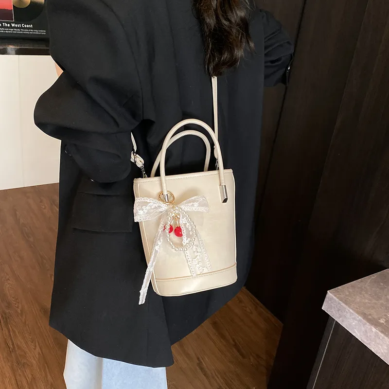 Yalu PU Bucket Bag, One Shoulder Handbag Unisex White/Black/Khaki/Green/Pink/Yellow-10
