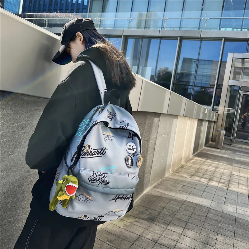 Yalu Nylon Backpack Unisex White/Gray/Khaki/Blue-9