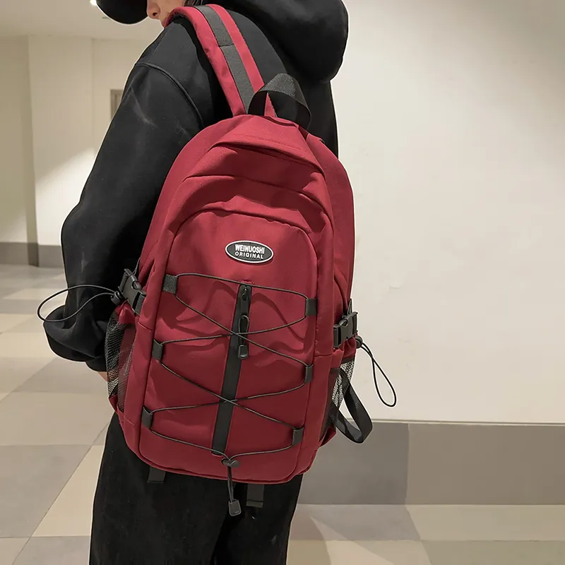 Yalu Nylon Backpack Unisex Black/White/Red/Blue-17