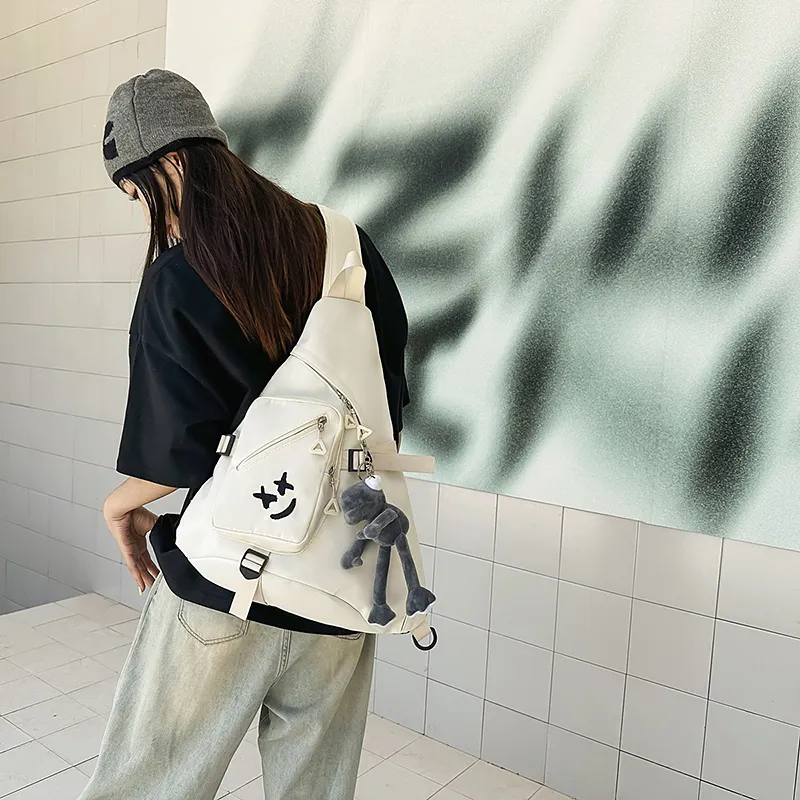 Yalu Nylon Shoulder Bag, Sling Bag Unisex Black/Gray/White-9