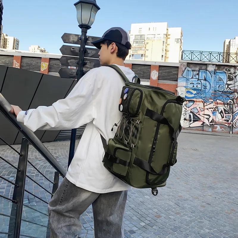 Yalu Nylon Travel Bag Unisex Black/Gray/Green-14