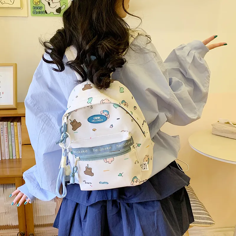 Yalu Nylon Backpack Regular Unisex White & Blue/Ecru/Khaki/Blue/Brown-1