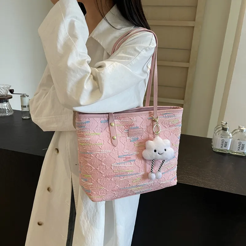 Yalu Nylon Tote Bag, Shoulder Bag Women's Blue/Pink/Black/White-4