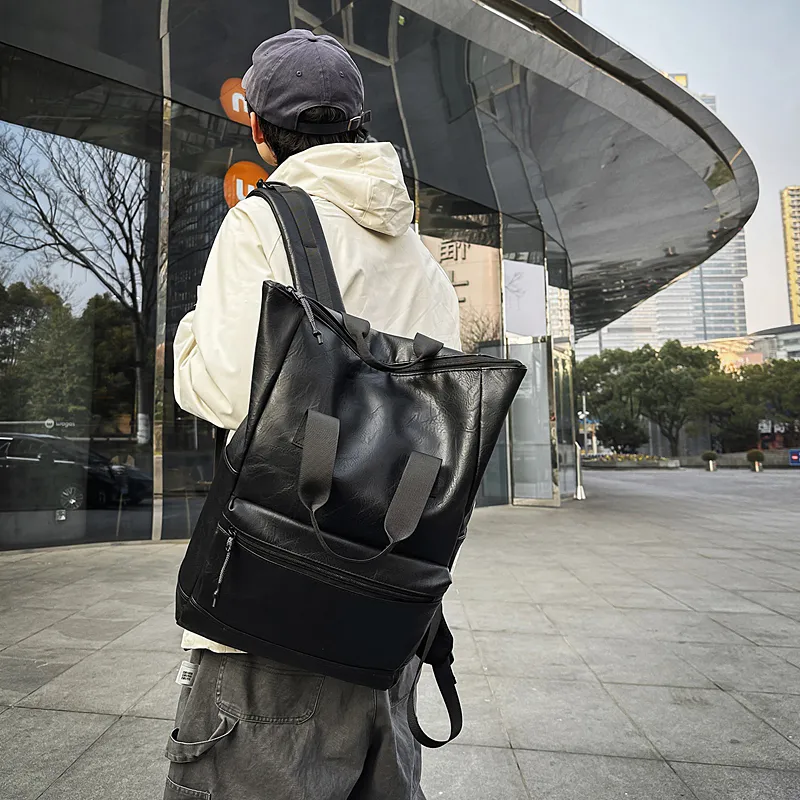 Yalu PU Backpack Unisex Black/Brown-5