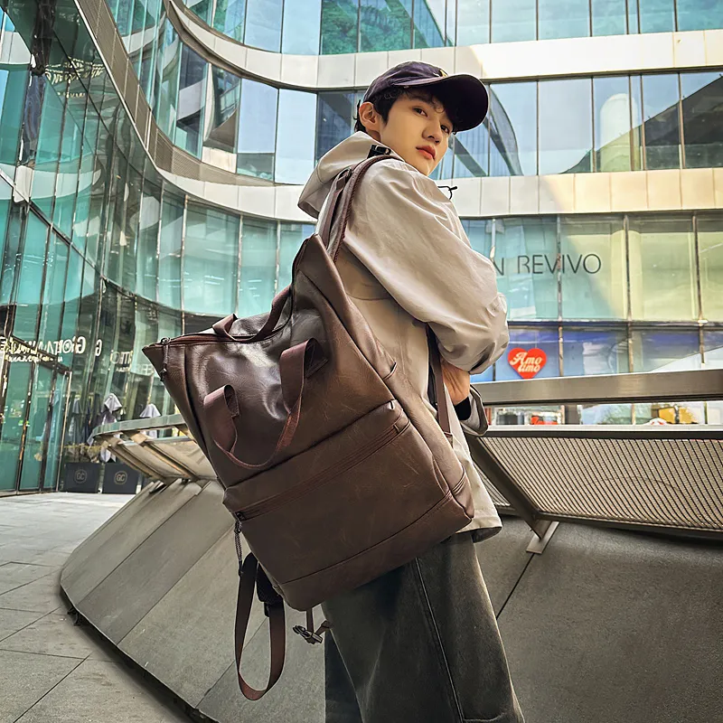 Yalu PU Backpack Unisex Black/Brown-11