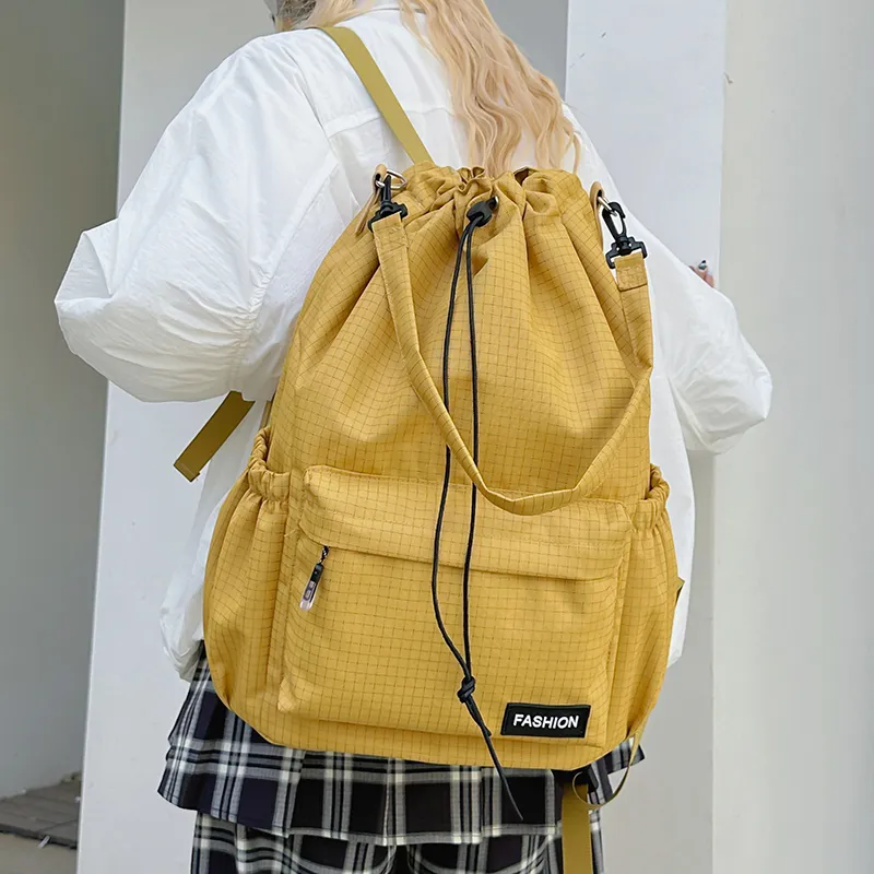 Yalu Nylon Backpack Regular Unisex Black/Pink/Yellow/Gray/Khaki/Sky Blue-11