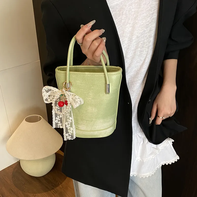 Yalu PU Bucket Bag, One Shoulder Handbag Unisex White/Black/Khaki/Green/Pink/Yellow-27