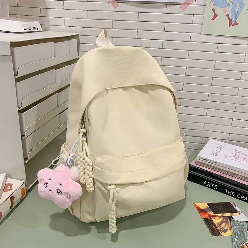 Yalu Nylon Backpack Unisex Black/Ecru/Green/Blue/Pink/Gray/Purple-13