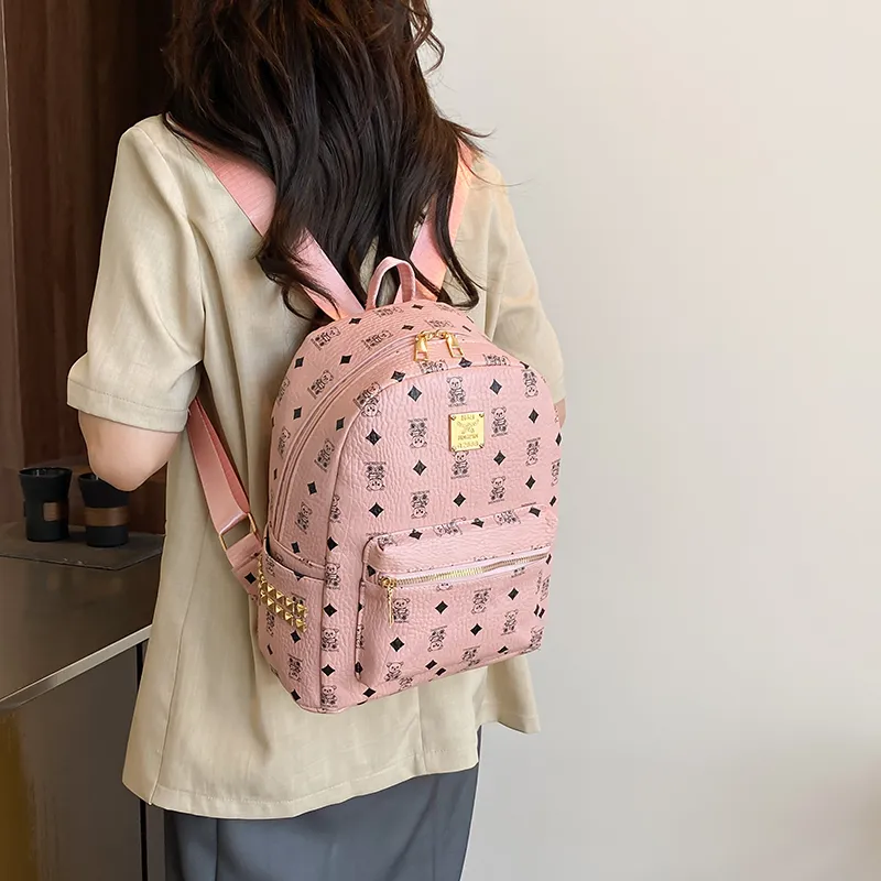 Yalu PU Backpack Regular Women's Ecru/Brown/Pink-16