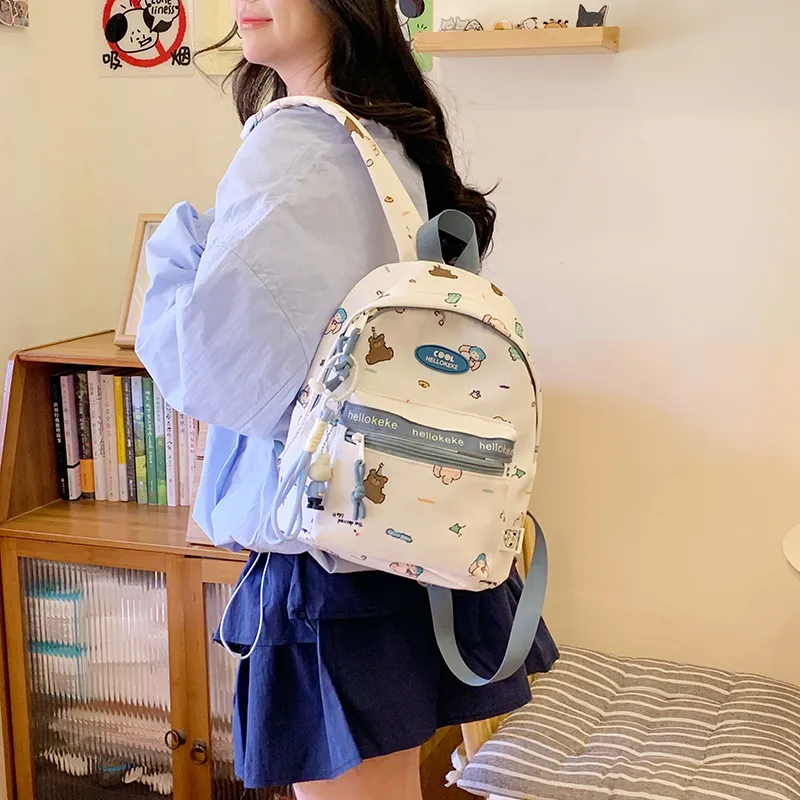 Yalu Nylon Backpack Regular Unisex White & Blue/Ecru/Khaki/Blue/Brown-3