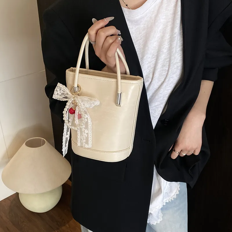 Yalu PU Bucket Bag, One Shoulder Handbag Unisex White/Black/Khaki/Green/Pink/Yellow-9