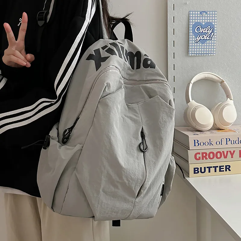 Yalu Nylon Backpack Unisex Black/White/Green/Gray-4