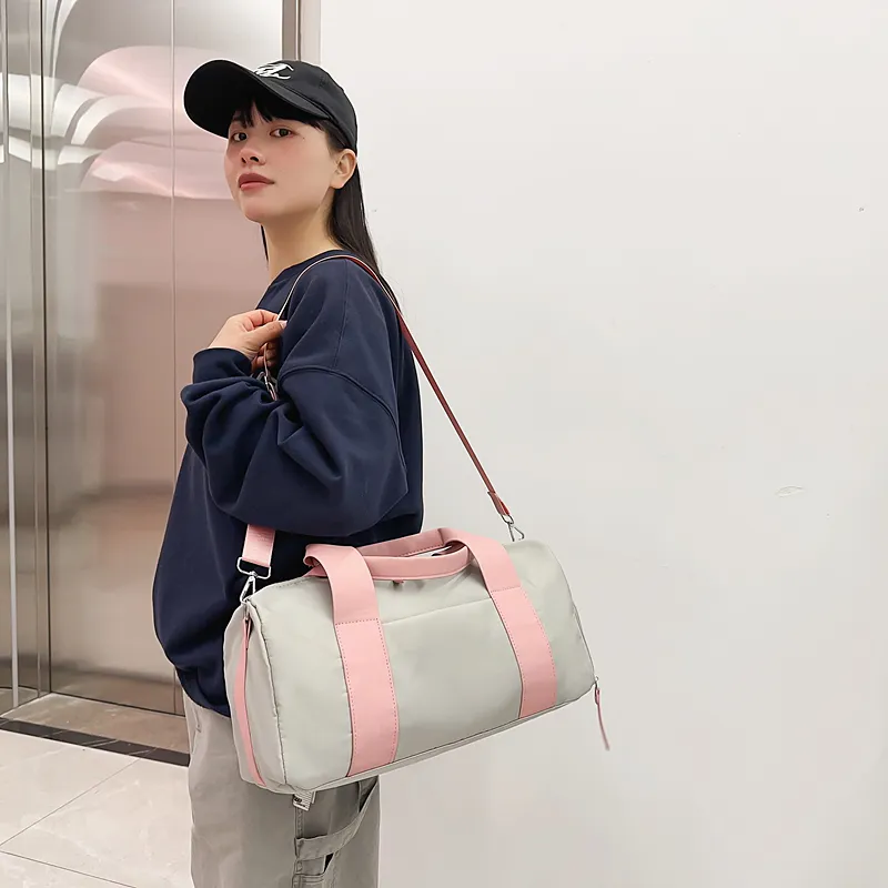 Yalu Nylon Fitness Sports Bag, One Shoulder Bag, Travel Bag Unisex Black/Gray/Pink/Black & Pink/Gray & Pink-22