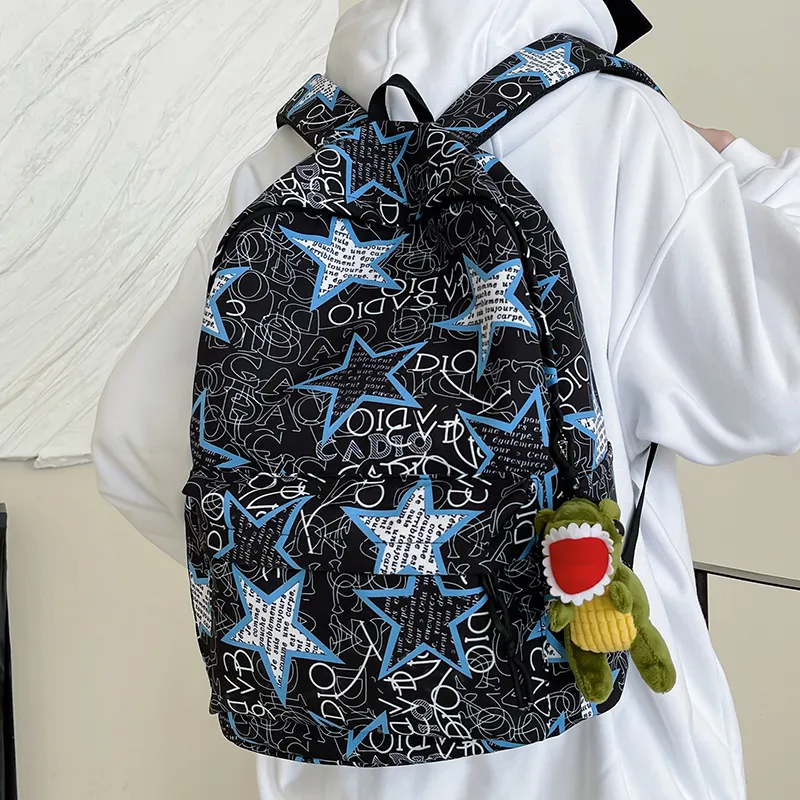 Yalu Nylon Backpack Unisex Black Gray/Black Yellow/Black Blue/Black Green/White/Khaki-12