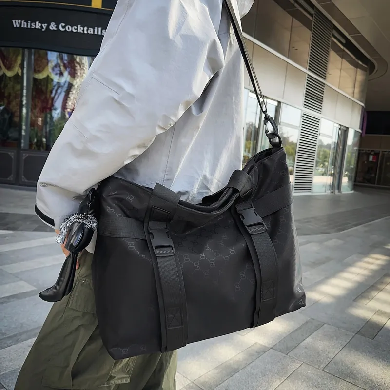 Yalu Nylon Shoulder Bag, Crossbody Bag, Handbag Unisex Black-3