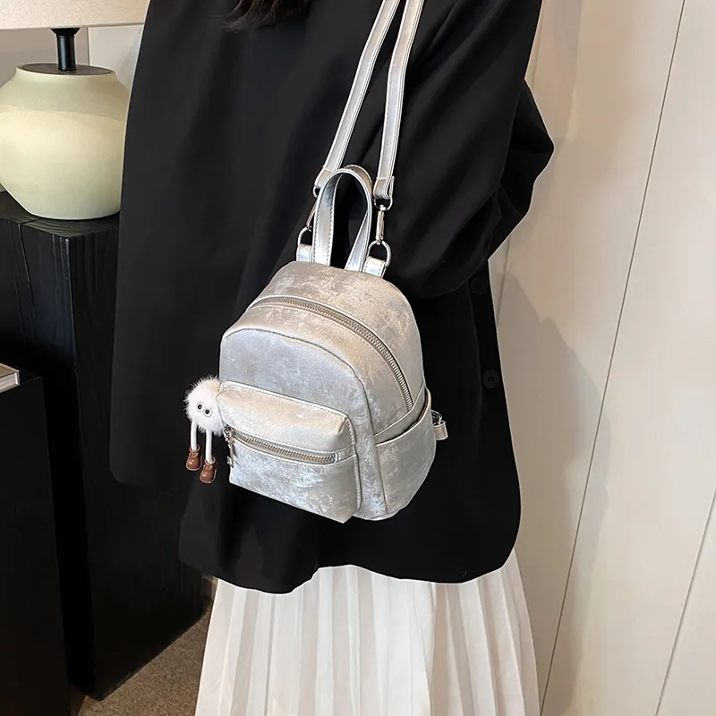 Yalu PU Backpack Women's White/Silver/Black/Pink/Coffee-23