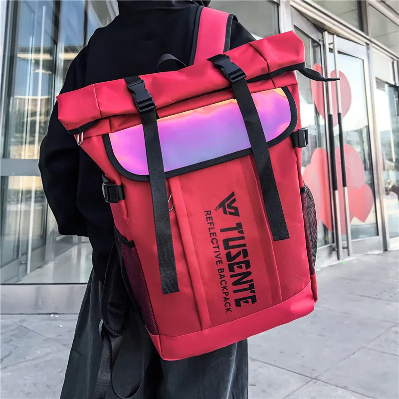 Yalu Nylon Backpack Unisex Black/Red/Dark Gray/Light Gray-11
