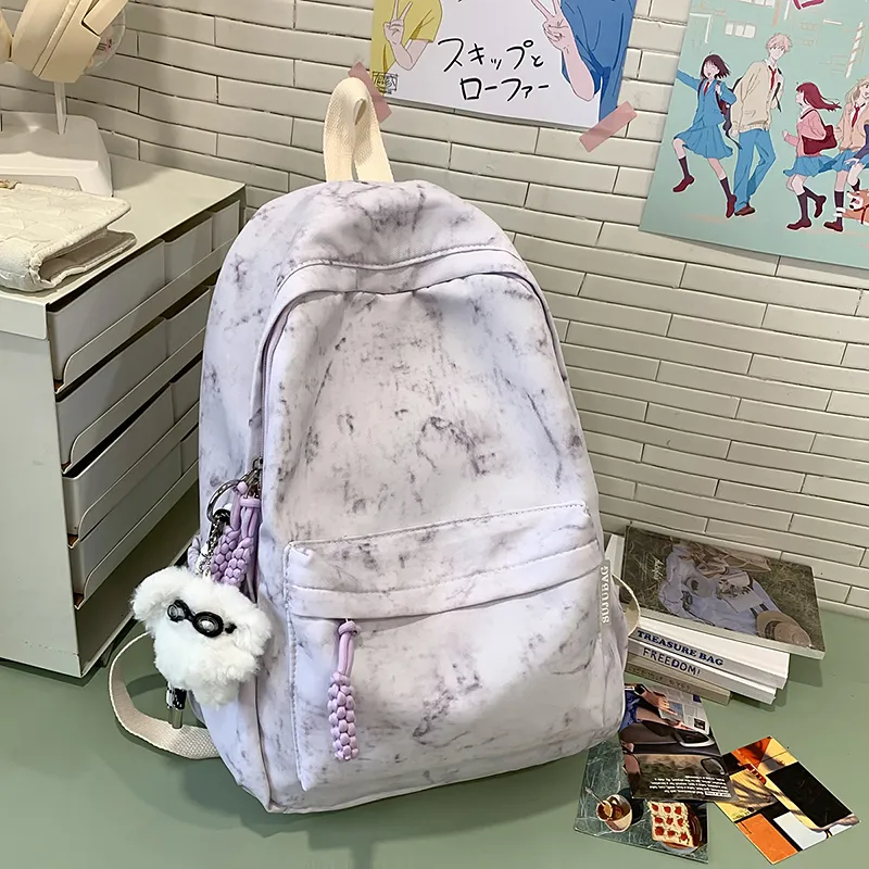 Yalu Nylon Backpack Unisex Black/Ecru/Yellow/Pink/Light Purple/Light Green-13